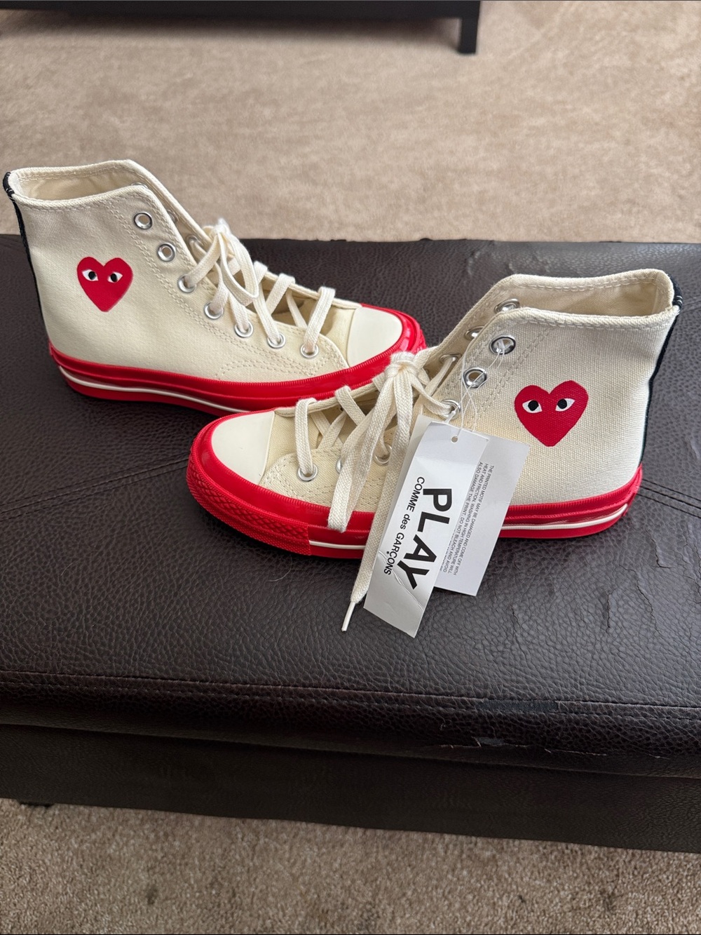 NWT Women’s Comme des Garcons PLAY Canvas High-Top Sneakers with Red Heart